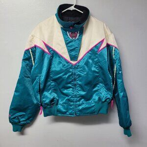 Arctic Cat Vintage Jacket Retro Green Pink Shiny Shell Snowmobile Womens Large